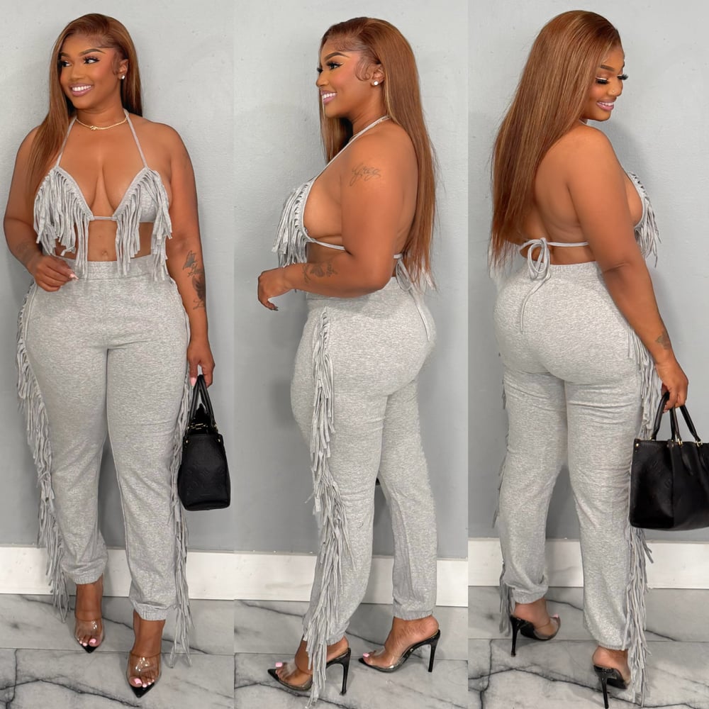 Image of TOYA FRINGE SET-gray