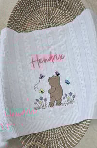 Image 1 of Personalized Embroidered Pooh Bear Blanket 