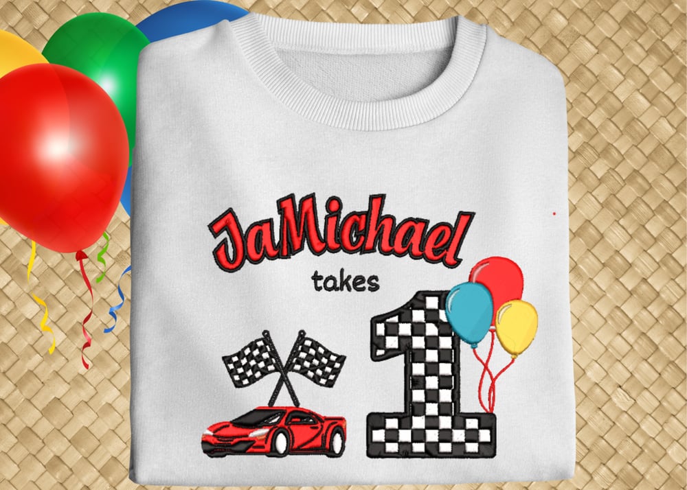 Image of  Custom Racing Birthday Embroidered Shirt | Two Fast, Fast One, Race Car Theme