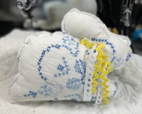 Image 1 of Vintage Blue Embroidered Bunny (Reclining Yellow Trim)
