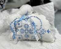 Image 1 of Vintage Blue Embroidered Bunny (Reclining Blue Trim)
