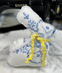 Image 1 of Vintage Blue Embroidered Bunny (Yellow Trim RT)