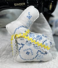 Image 1 of Vintage Blue Embroidered Bunny (Yellow Trim LT)