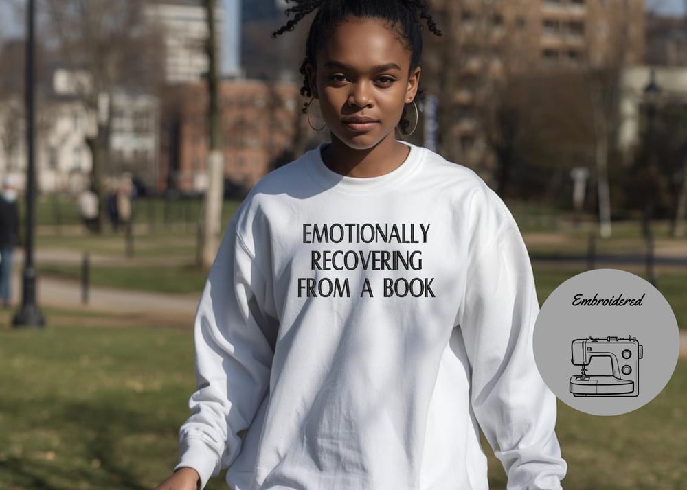 Image of Monochromatic Embroidered Bookish Sweatshirt: Funny Reading Crewneck, Book Lover Gifts