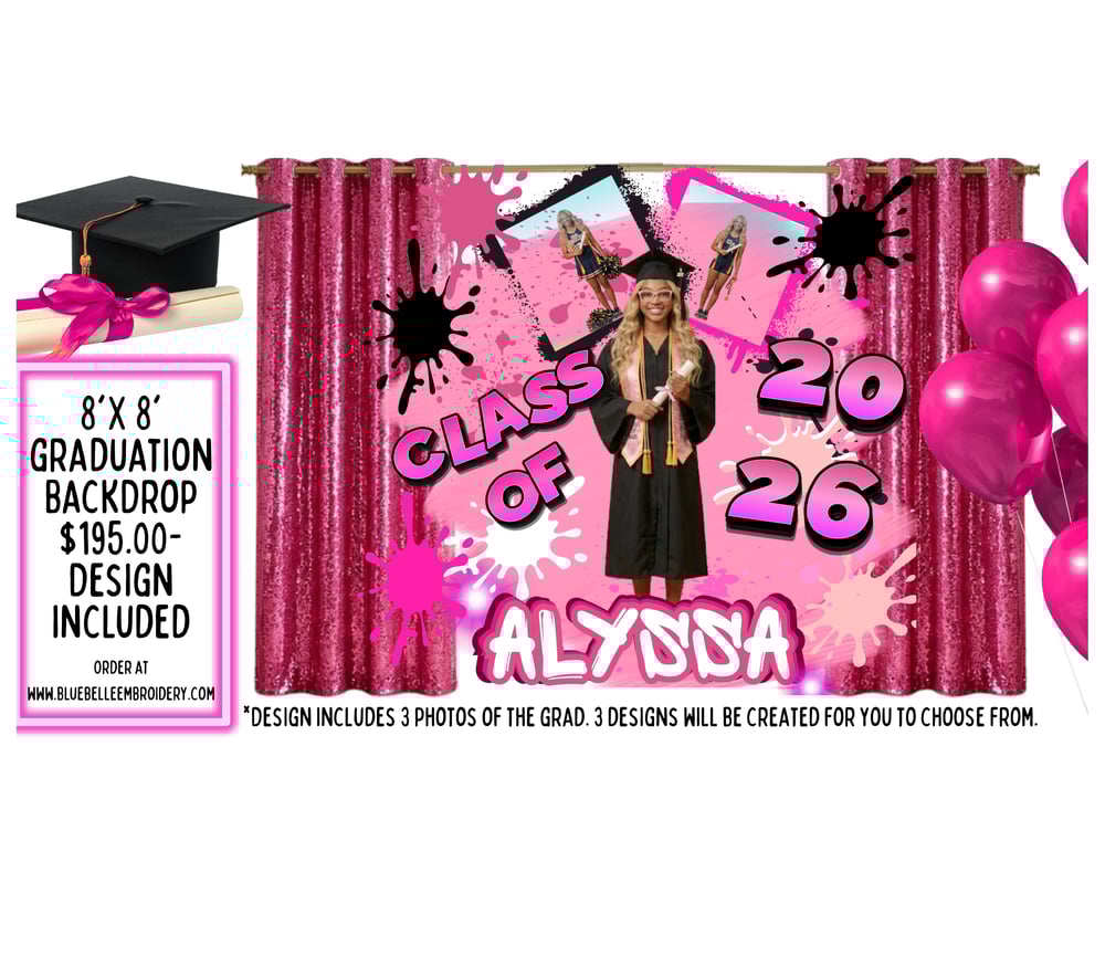 Image of 8'x8' Custom Graduation Photo Backdrop | Large Vinyl Celebration Banner