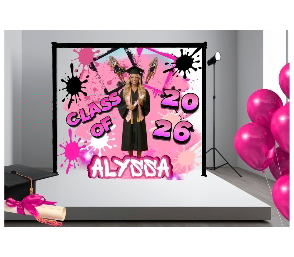 Image of 8'x8' Custom Graduation Photo Backdrop | Large Vinyl Celebration Banner