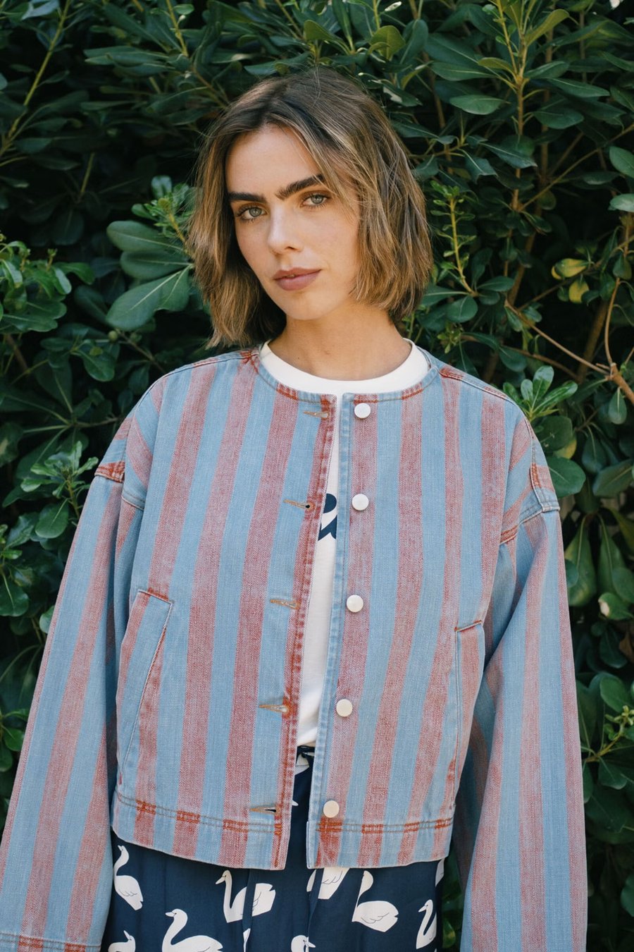 Image of 1-Cazadora denim rayas