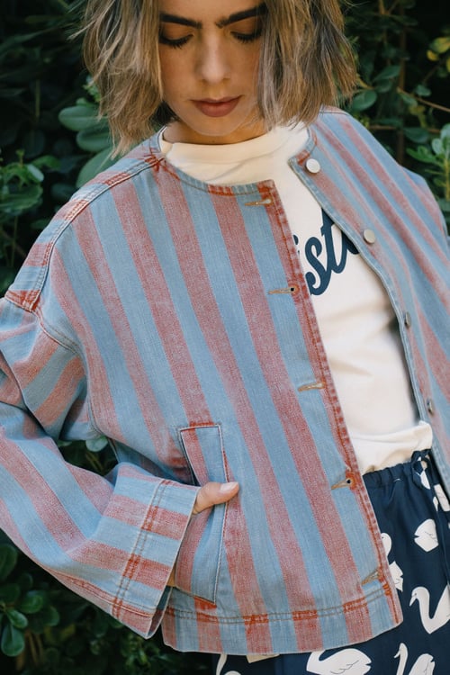 Image of 1-Cazadora denim rayas