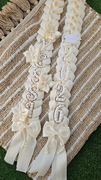 Image 1 of Pearl Graduation Lei Name & Year with Plumerias