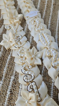 Image 2 of Pearl Graduation Lei Name & Year with Plumerias
