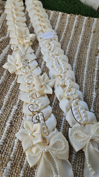Image 4 of Pearl Graduation Lei Name & Year with Plumerias