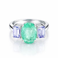 Image 1 of Emerald and Tanzanite Three Stone Ring