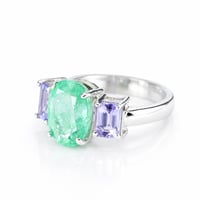Image 3 of Emerald and Tanzanite Three Stone Ring