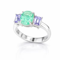 Image 4 of Emerald and Tanzanite Three Stone Ring