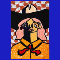 Image 1 of Orange Checker Cowgirl Print
