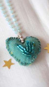 Image 2 of 🍀 Collane CUORE 🍀 in lino, ricamato con perline  