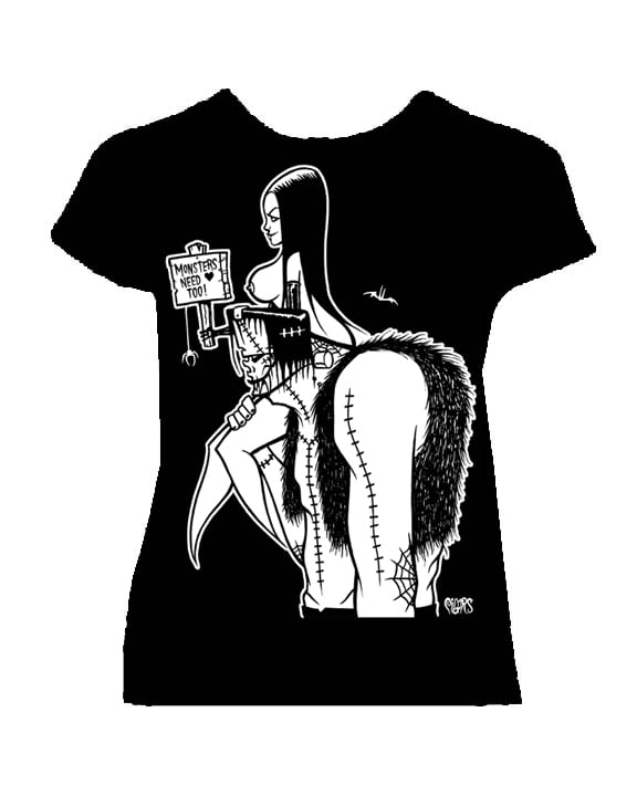Image of Preorder MONSTERS NEED LOVE TOO - WOMANS  fitted  babydoll shirt- ships april 4th 