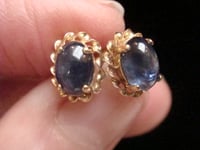Image 2 of 9ct NATURAL CABOCHON SAPPHIRE STUD EARRINGS FOR PIERCED EARS