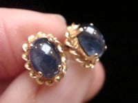 Image 3 of 9ct NATURAL CABOCHON SAPPHIRE STUD EARRINGS FOR PIERCED EARS