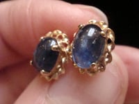 Image 5 of 9ct NATURAL CABOCHON SAPPHIRE STUD EARRINGS FOR PIERCED EARS