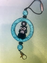 Black owl & turquoise rearview mirror charm