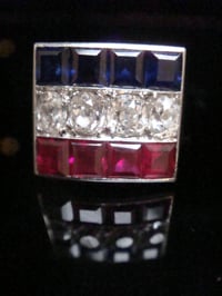 Image 7 of French Art Deco Platinum tricolour diamond ruby sapphire ring 11.9g