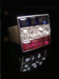 Image 8 of French Art Deco Platinum tricolour diamond ruby sapphire ring 11.9g