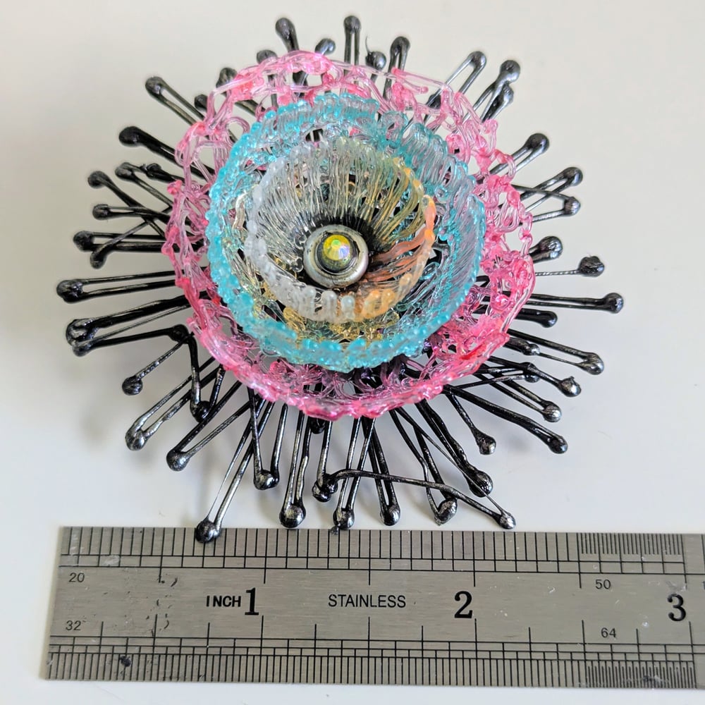 Brooch - Pink Blue Flower Sunburst 