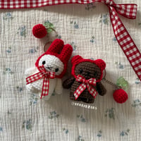 Image 1 of PREORDER Cherry Bunny + Bear Keychain Set