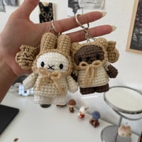 Image 2 of PREORDER Taiyaki Bunny + Bear Keychain Set