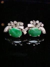 Image 2 of Retro 14ct white gold jade and diamond stud earrings 2.5g