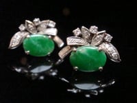 Image 3 of Retro 14ct white gold jade and diamond stud earrings 2.5g
