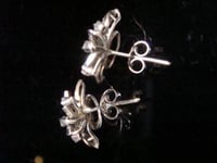 Image 4 of Retro 14ct white gold jade and diamond stud earrings 2.5g