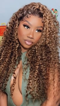 Image 1 of Deep Wave Brown Balayage 360 Lace Wig in 24”