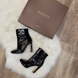 Image of Authentic Gucci Black Leather High Heel Boots- Size 36.5