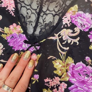 Image of Vintage 1980's Floral Satin Bodysuit/Teddy - Size S