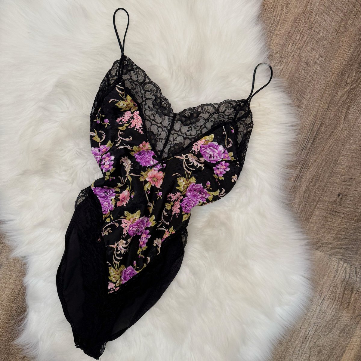 Image of Vintage 1980's Floral Satin Bodysuit/Teddy - Size S