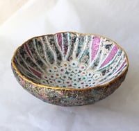 Image 8 of Handmade Decorative Papier-Mache Bowl – Stylized Flower Interior with Gold Rim