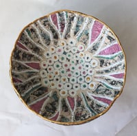 Image 2 of Handmade Decorative Papier-Mache Bowl – Stylized Flower Interior with Gold Rim