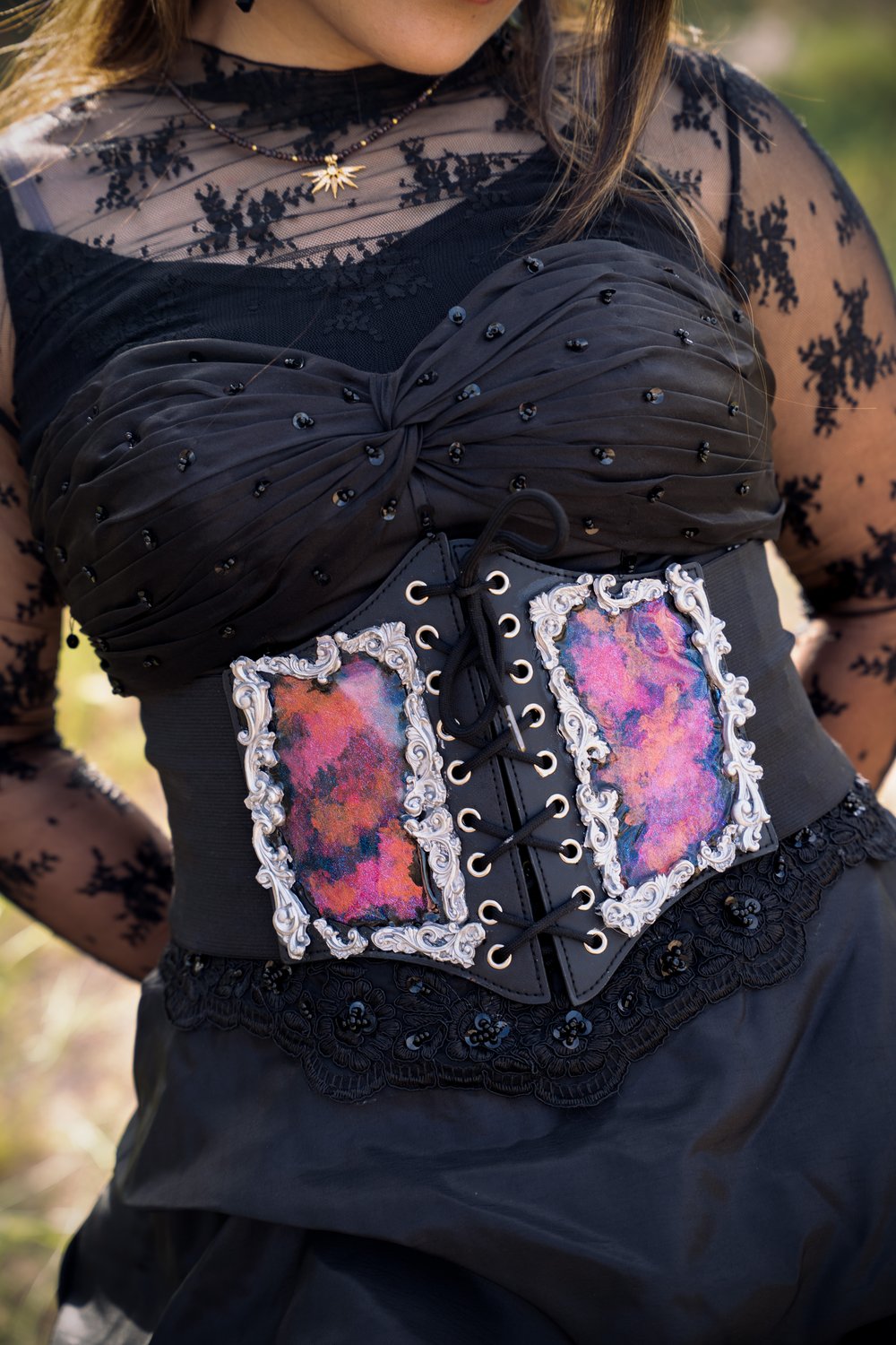 Image of Hand Painted Crimson Corset Belt Medium 
