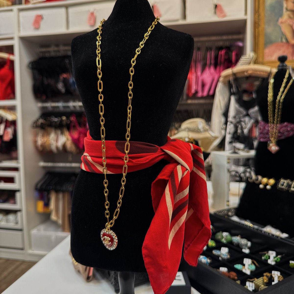 Image of Reworked Chanel Red Heart Necklace 12"