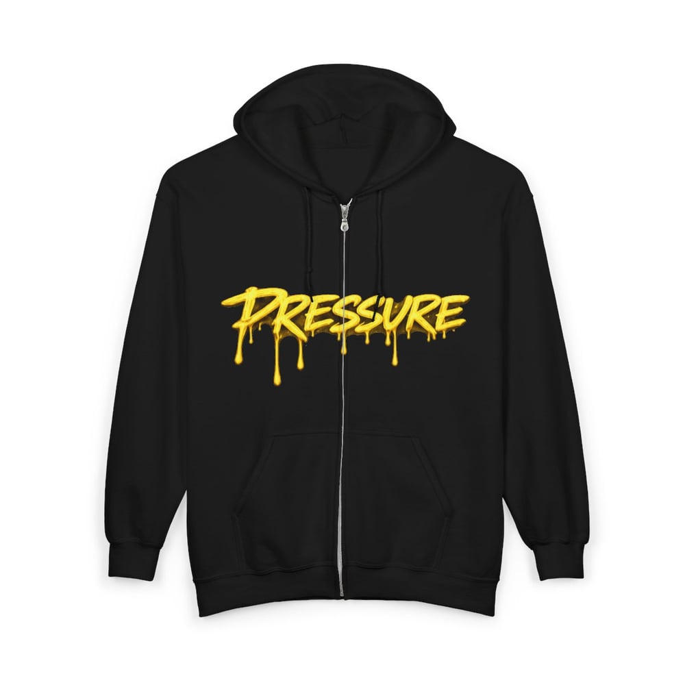 Image of Pressure Makes Diamonds Zip Hoodie — Dripping Yellow Graffiti Design