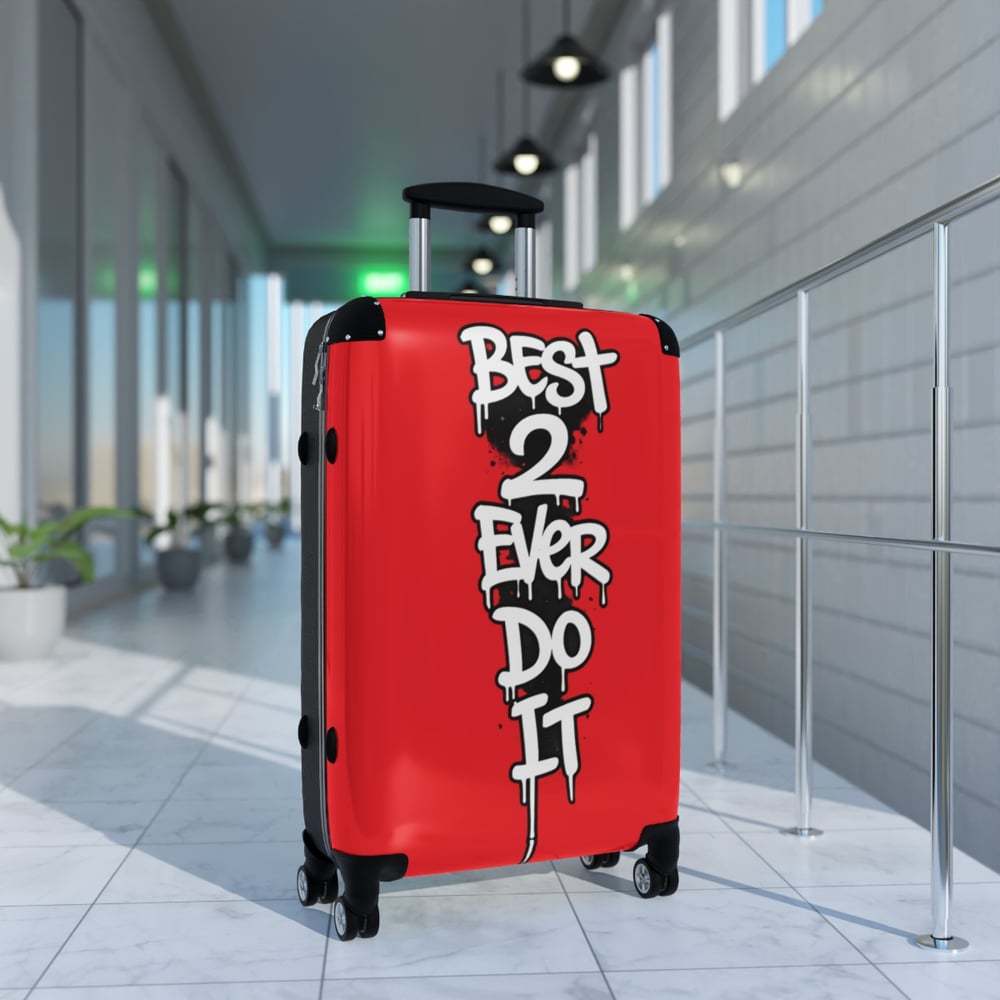 Image of Suitcase - Red Graffiti “Best 2 Ever Do It” Carry-On Luggage