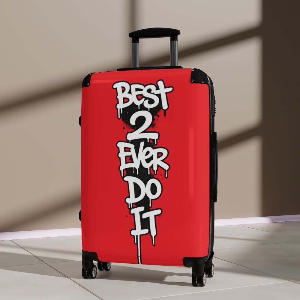 Image of Suitcase - Red Graffiti “Best 2 Ever Do It” Carry-On Luggage