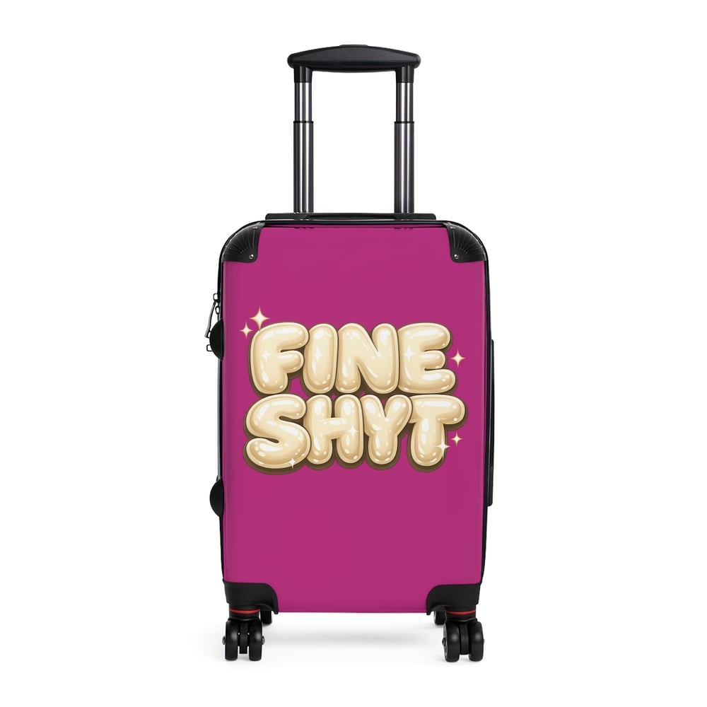 Image of Fine Shyft Suitcase — Bold Pink Carry-On with Playful 'FINE SHYT' Balloon Text