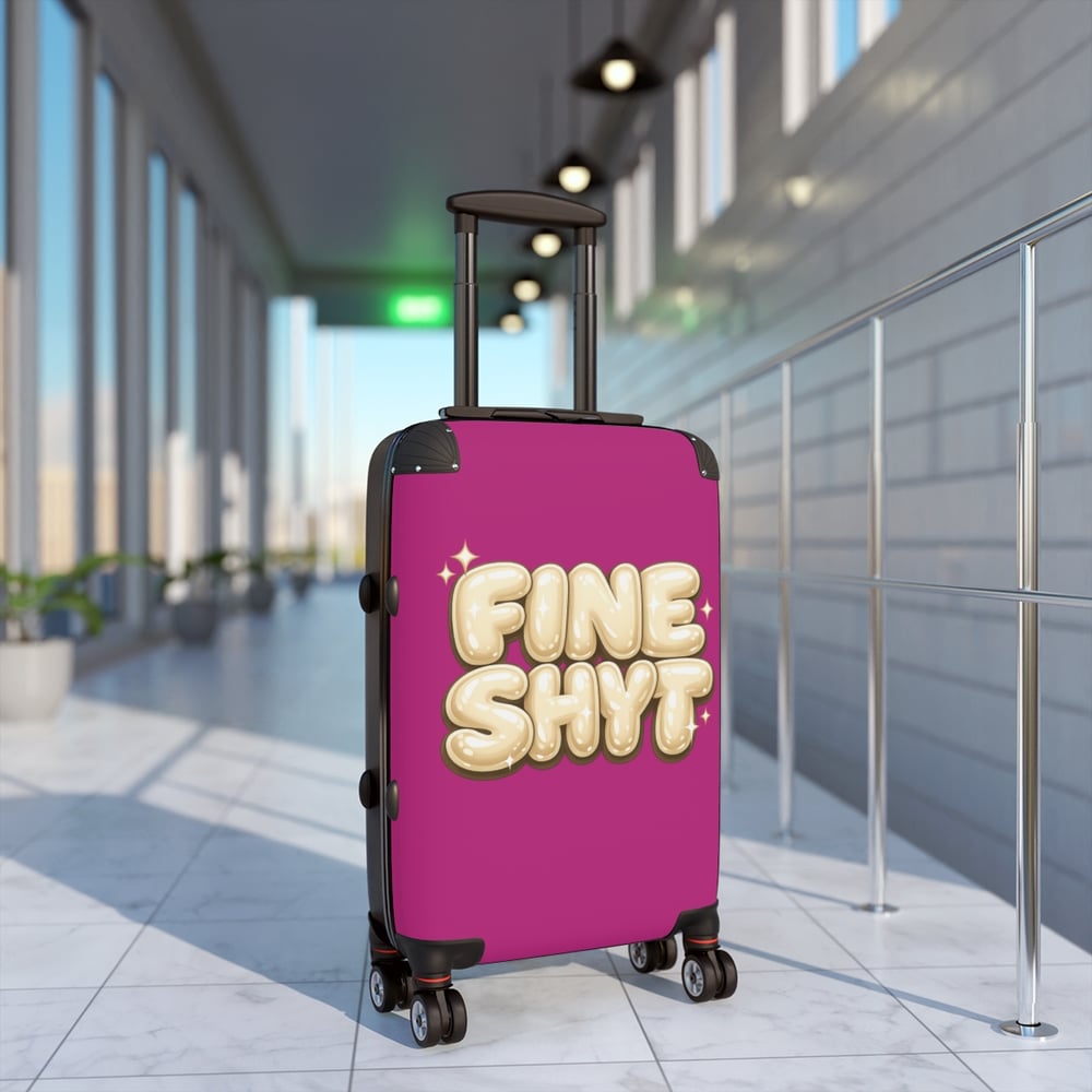 Image of Fine Shyft Suitcase — Bold Pink Carry-On with Playful 'FINE SHYT' Balloon Text