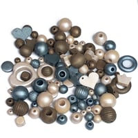 Image 2 of 100PC. CORDUROY MIX hand dyed/painted wooden bead lots mixed size, shape 