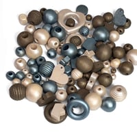 Image 4 of 100PC. CORDUROY MIX hand dyed/painted wooden bead lots mixed size, shape 