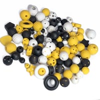 Image 2 of 100PC  BUMBLE MIX hand dyed/painted wooden bead lots mixed size, shape 