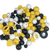 Image 3 of 100PC  BUMBLE MIX hand dyed/painted wooden bead lots mixed size, shape 